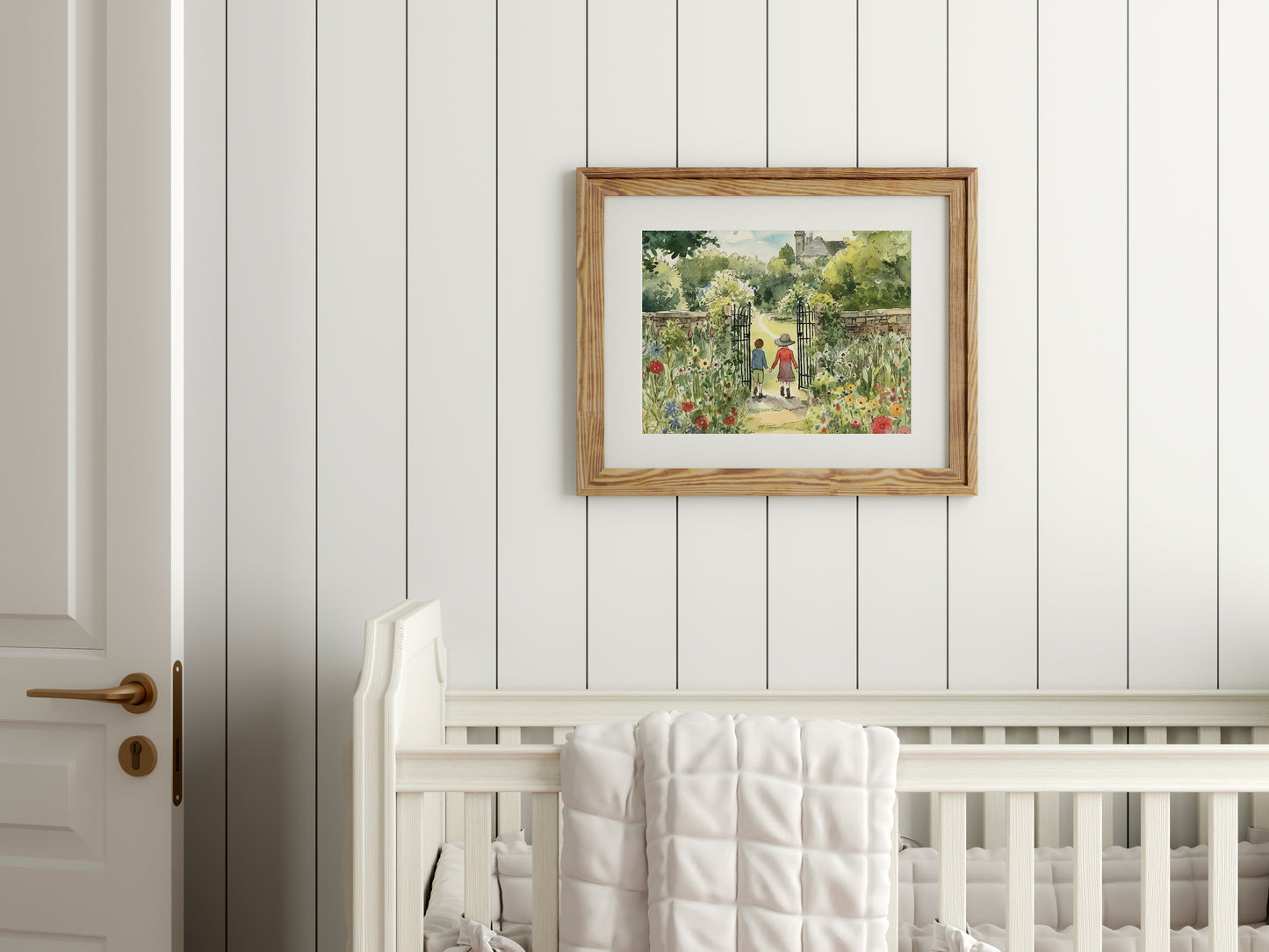 Arte mural de jardín de flores secreto, ilustración de acuarela floral cottagecore, impresión digital, imprimible de paisaje campestre caprichoso, descarga instantánea