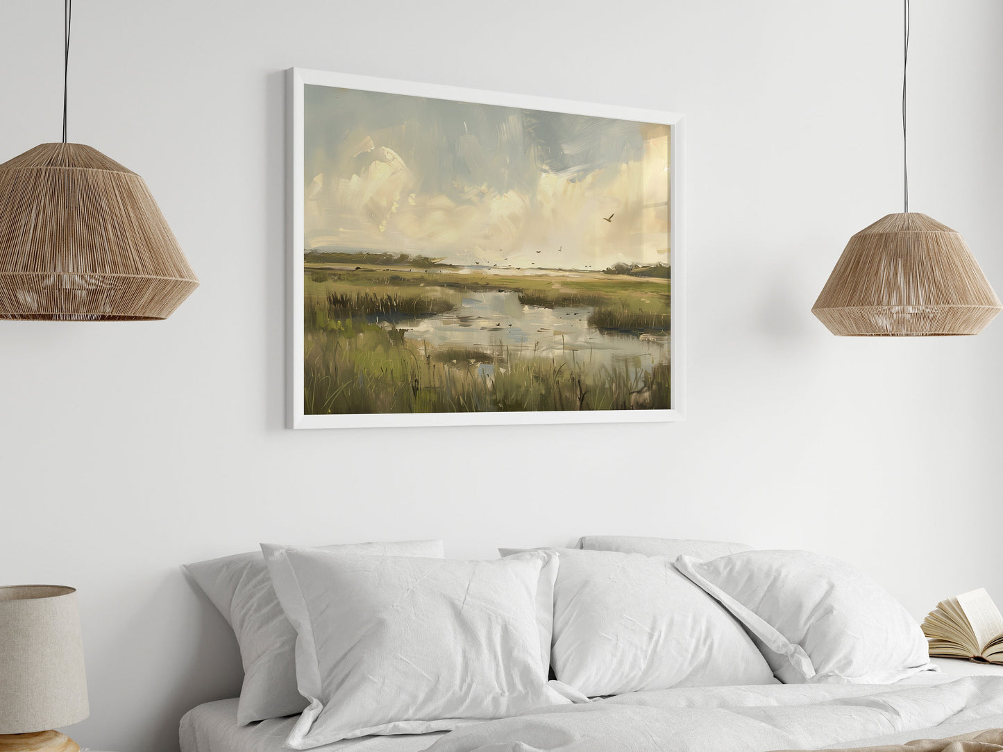 Marshland Landscape, Wetlands Oil Painting Art Print Swamp Illustration, Beautiful Marsh, Wildlife Habitat Digital Download Nature Wall Art
