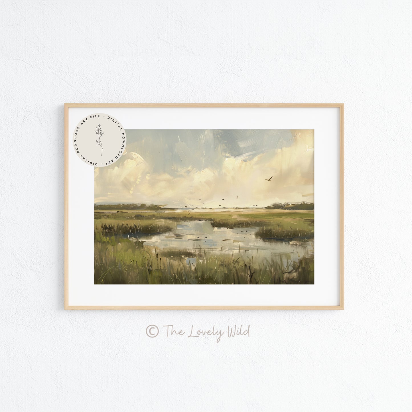Paysage de marais, zones humides, peinture à l'huile, illustration de marais, beau marais, habitat faunique, téléchargement numérique, art mural de la nature