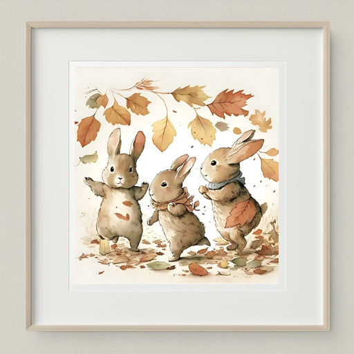 Lapins d'automne, feuilles d'automne, art mural, impressions d'art de chambre d'enfant douces, imprimables de la faune britannique à l'aquarelle, téléchargement numérique instantané