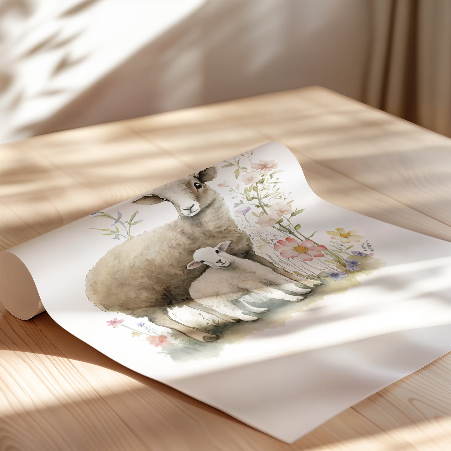 Mother Sheep & Little Lamb - Premium Matte Paper Poster
