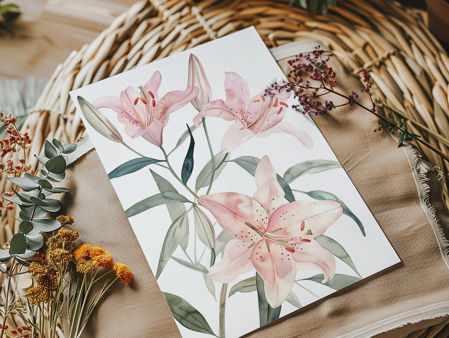 Watercolor Lily Flowers - Premium Matte Paper Poster