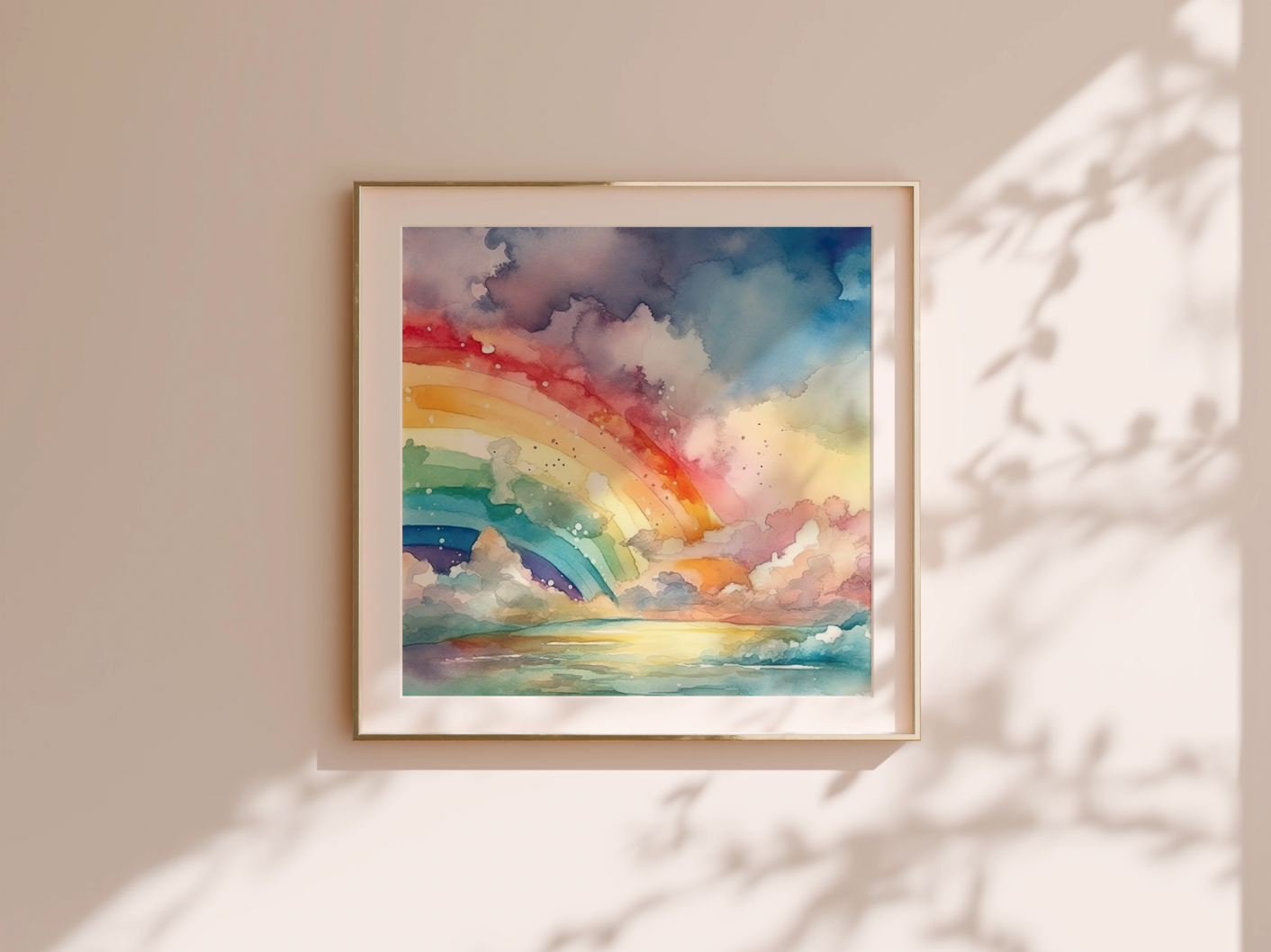 Watercolor Rainbow in the Clouds - Printable Digital Art