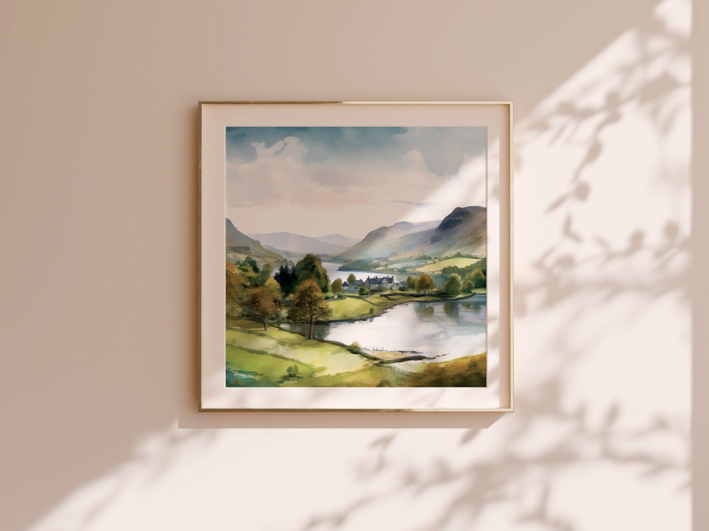 Art mural du Lake District d'Angleterre, campagne britannique imprimable, impression numérique de décoration Cottagecore, illustration aquarelle à télécharger instantanément