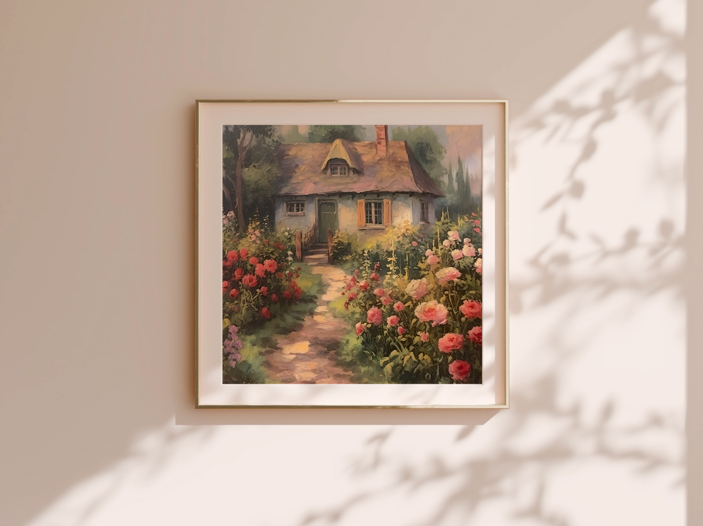 English Rose Cottage - Printable Digital Art