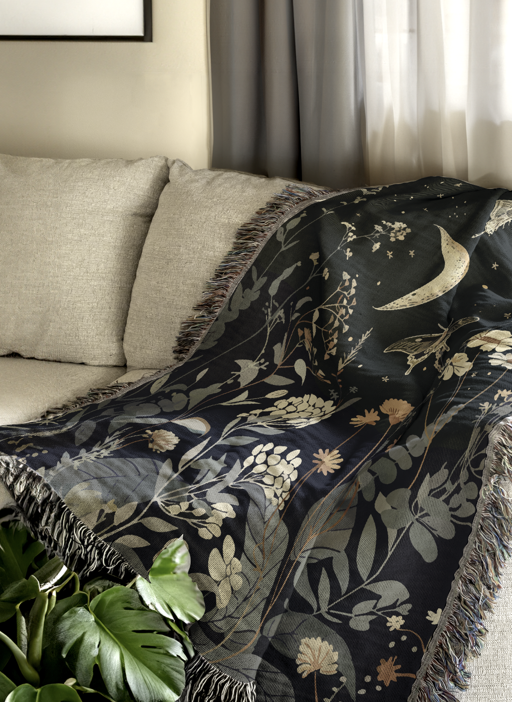 Floral Moon Butterfly Wildflower - Woven Blanket