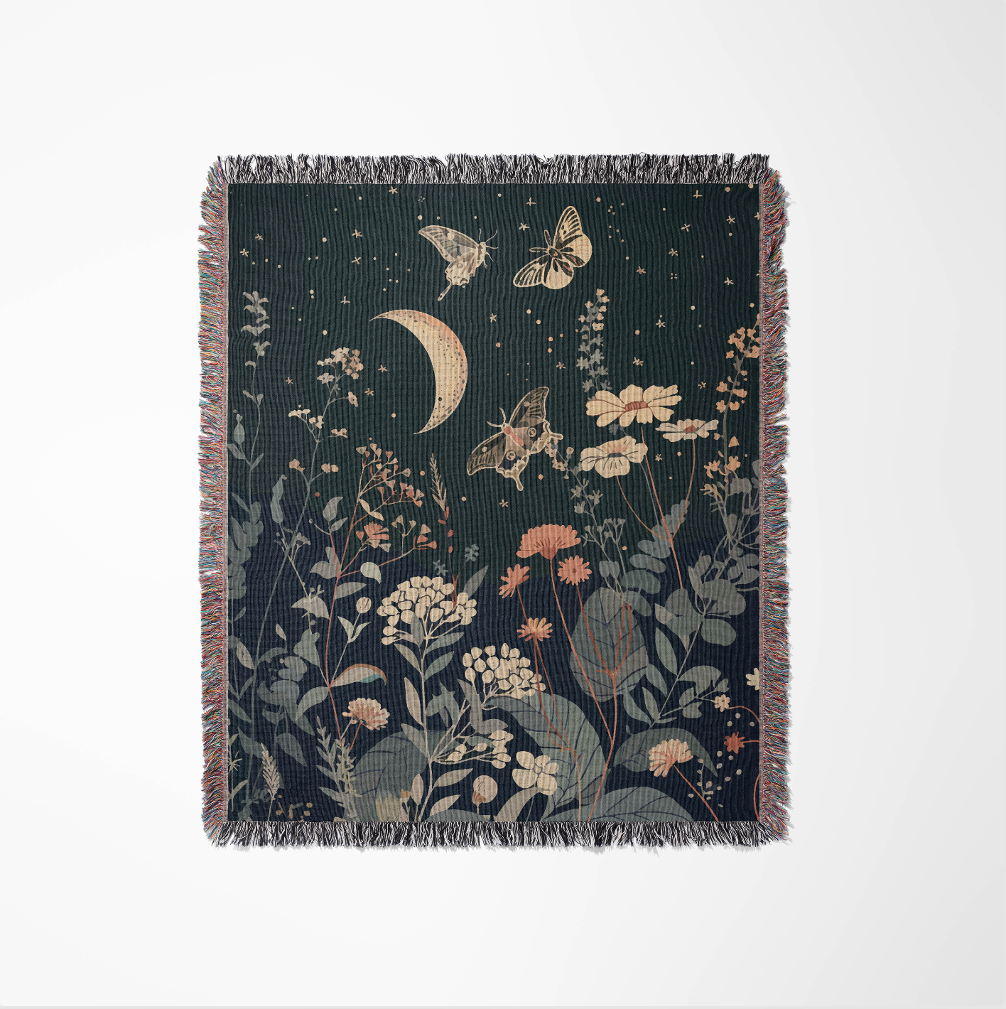 Floral Moon Butterfly Wildflower - Woven Blanket