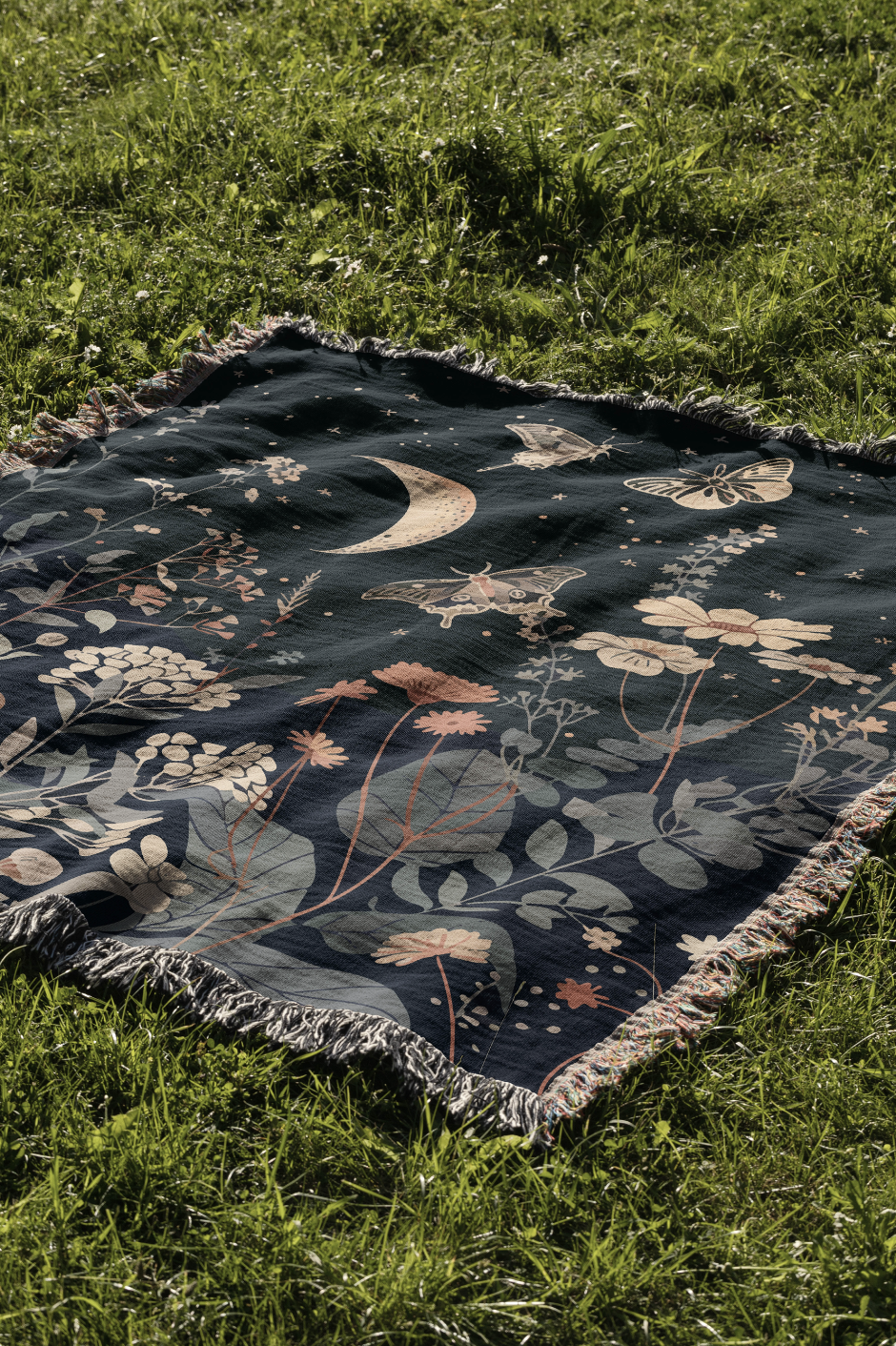 Floral Moon Butterfly Wildflower - Woven Blanket