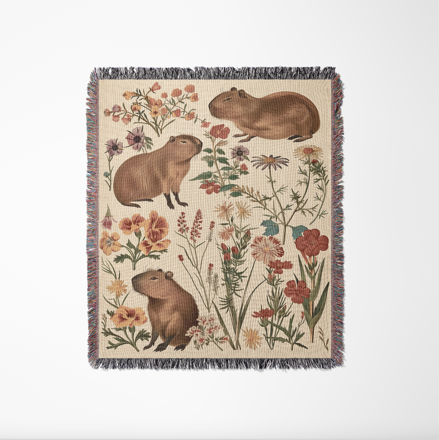 Cute Capybara Wildflowers - Woven Blanket