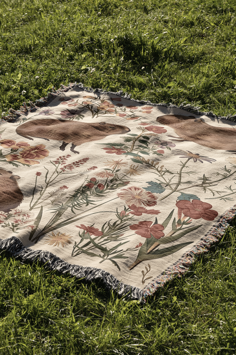 Cute Capybara Wildflowers - Woven Blanket