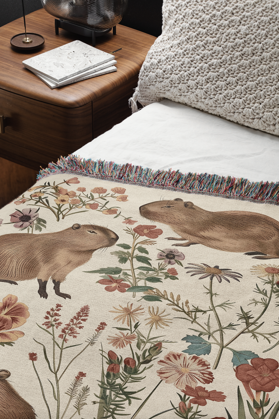 Cute Capybara Wildflowers - Woven Blanket