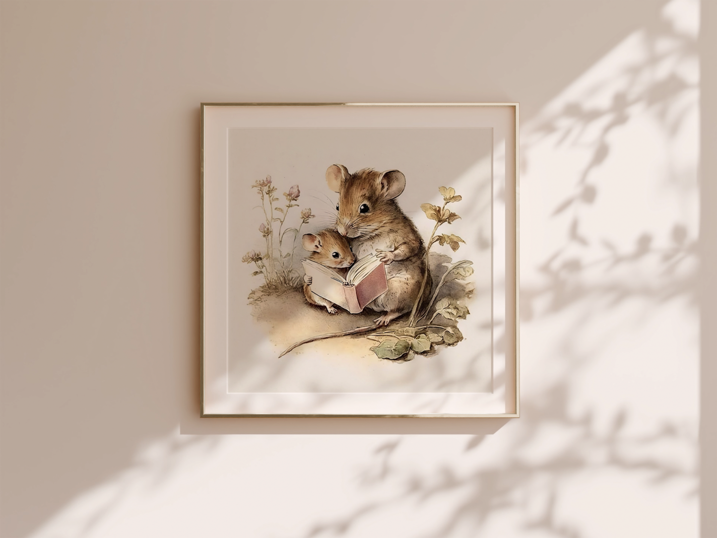 Field Mouse Mother & Baby Reading Wall Art - Printable Digital Art