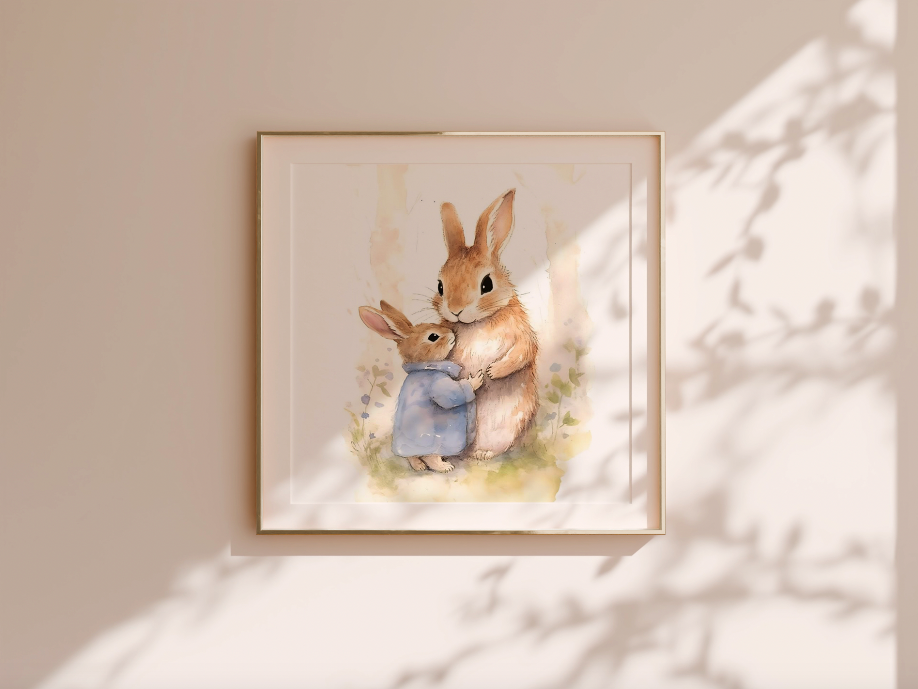 Baby and Mother Bunny Rabbits - Printable Digital Art