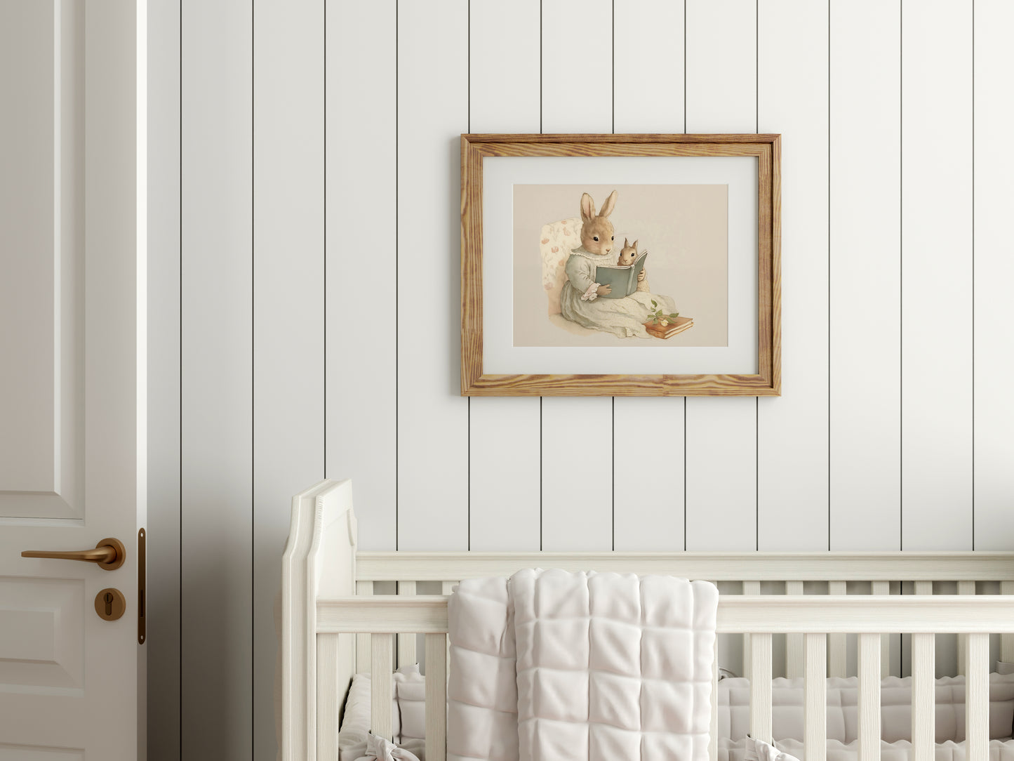 Mother Bunny Rabbit Reading To Baby - Printable Digital Art