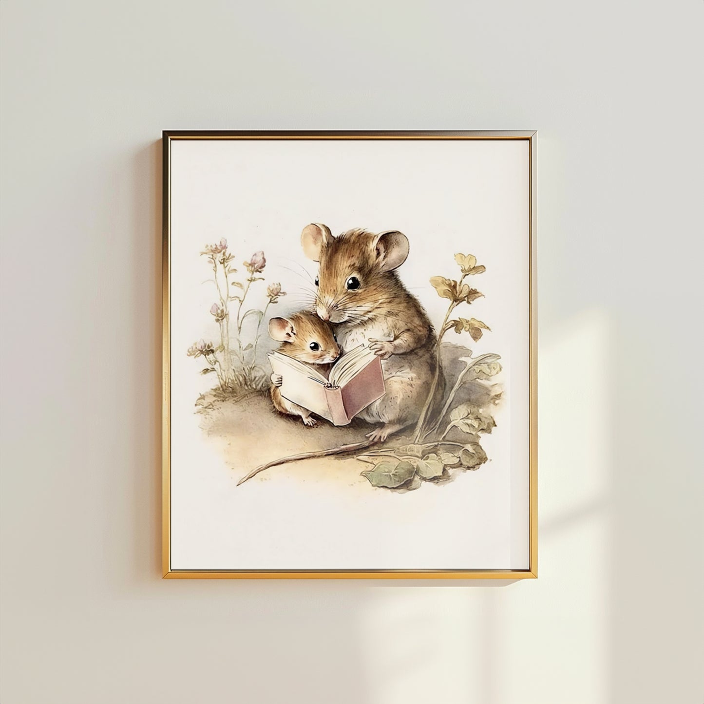 Field Mouse Mother & Baby Reading Wall Art - Printable Digital Art