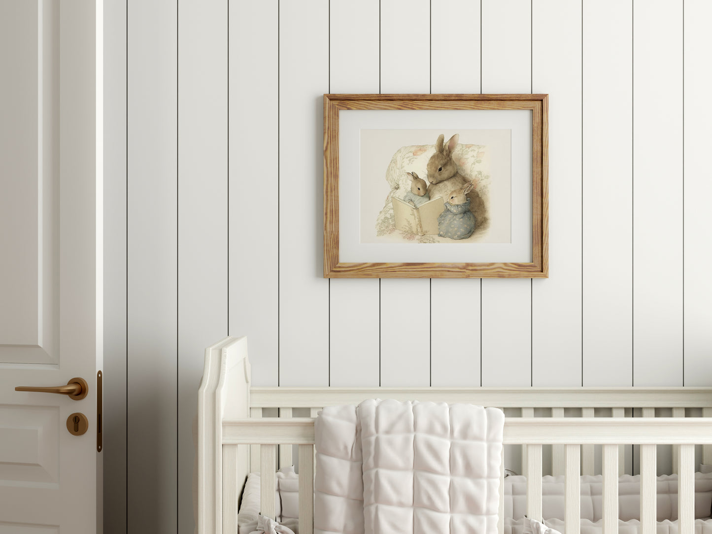 Mother Bunny Rabbit Reading to her Babies - Printable Digital Art