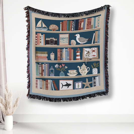 Coastal Cottage-Core Bookcase - Woven Blanket