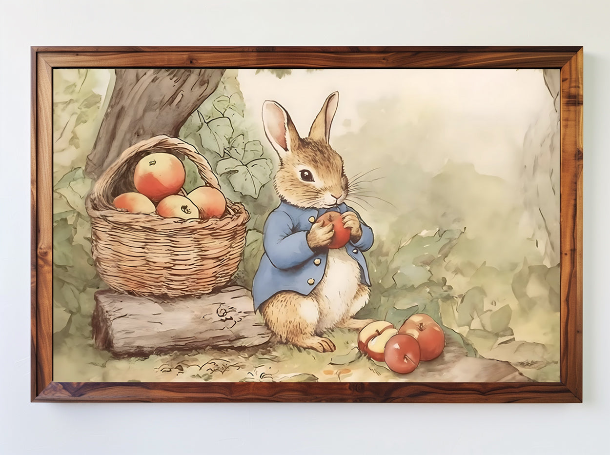 Bunny Rabbit Picking Apples - Printable Digital Art