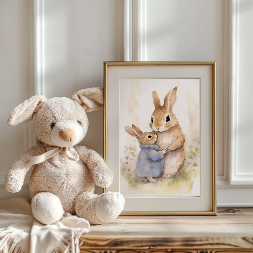 Baby and Mother Bunny Rabbits - Printable Digital Art