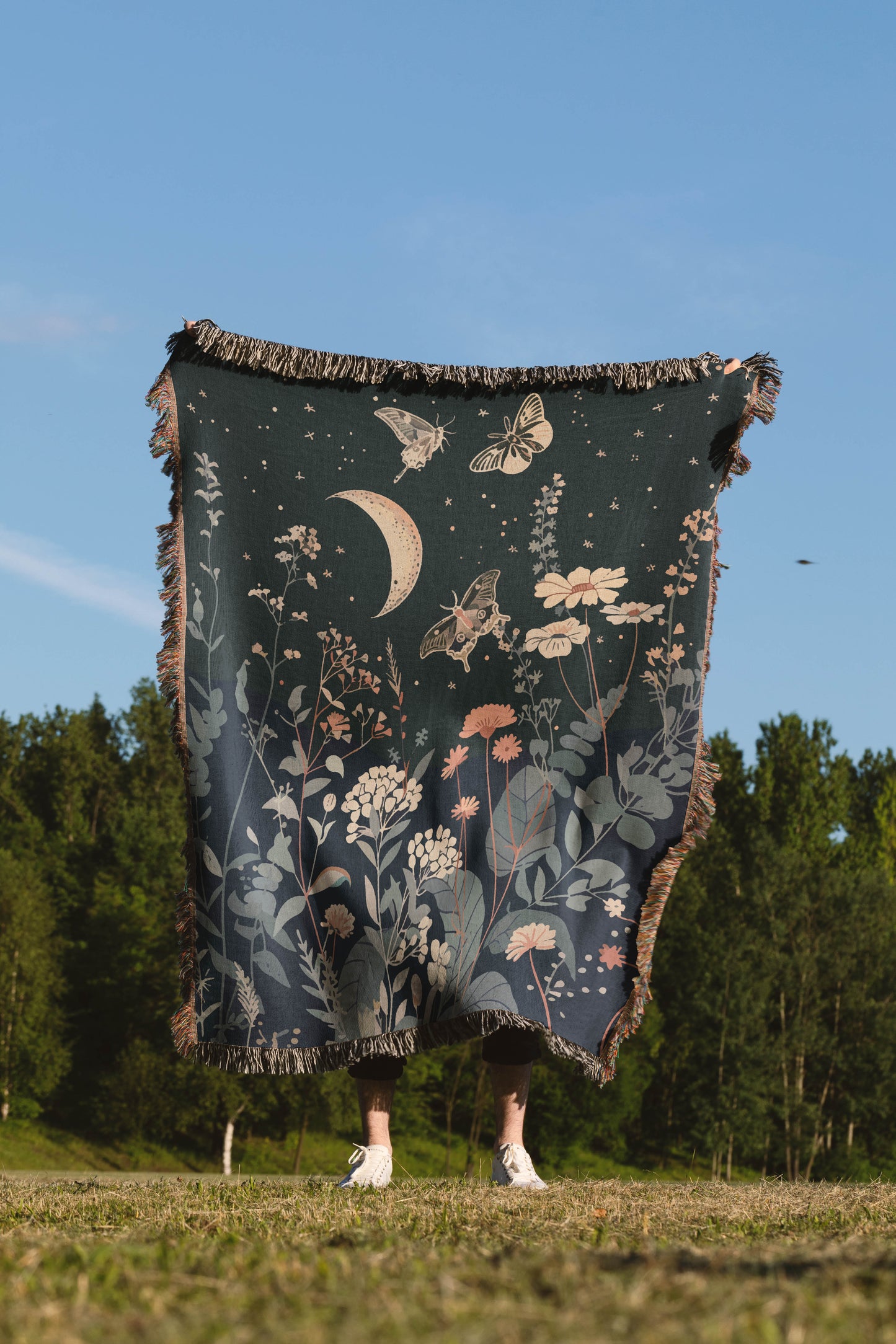 Floral Moon Butterfly Wildflower - Woven Blanket