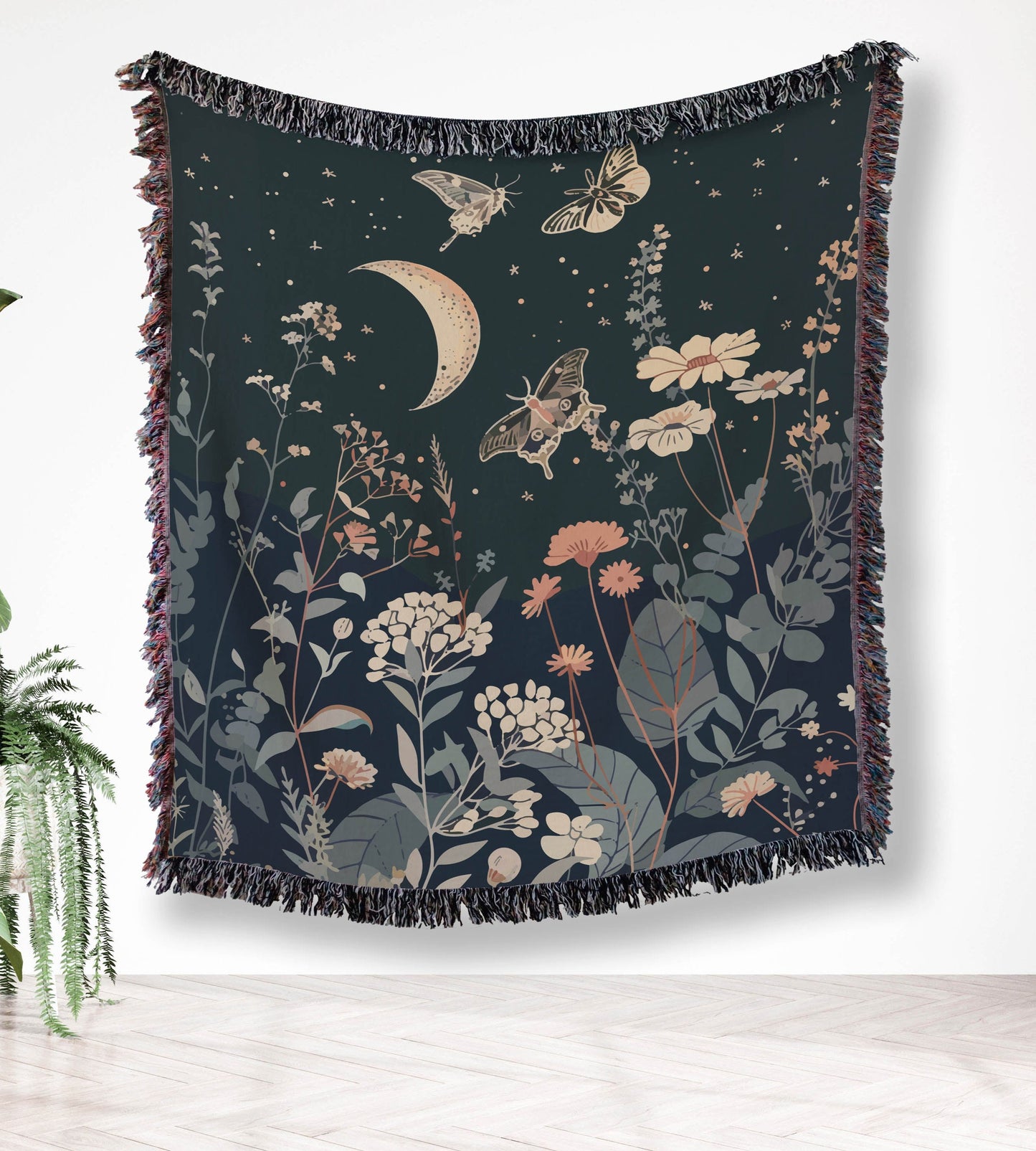 Floral Moon Butterfly Wildflower - Woven Blanket