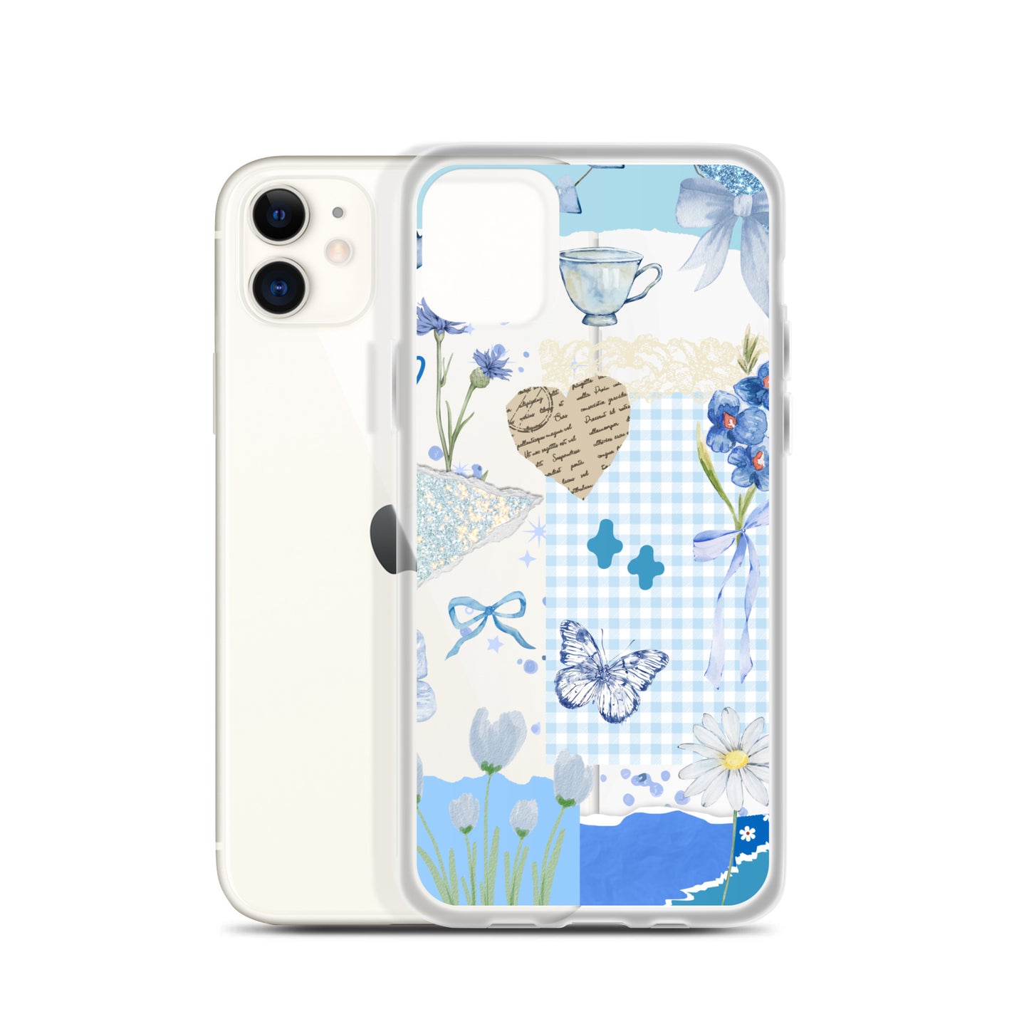 Funda transparente para iPhone con diseño de Blue Cottage-Core Coquette