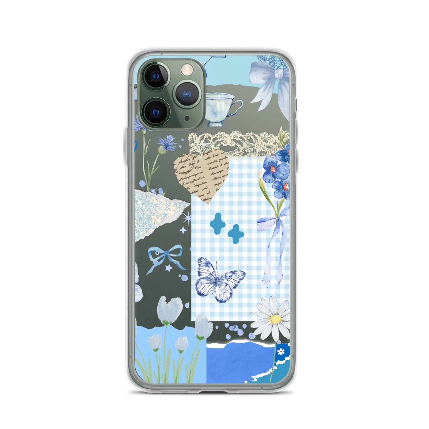 Funda transparente para iPhone con diseño de Blue Cottage-Core Coquette