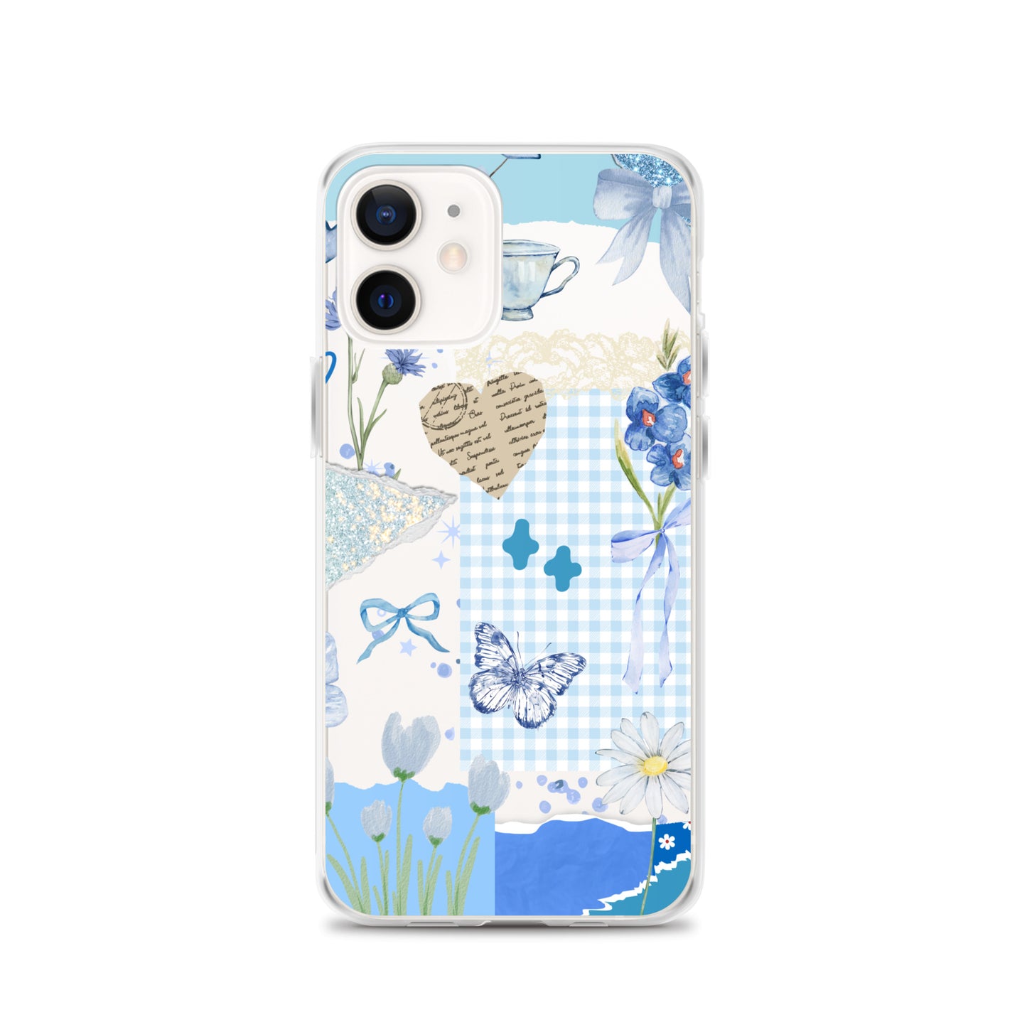 Funda transparente para iPhone con diseño de Blue Cottage-Core Coquette