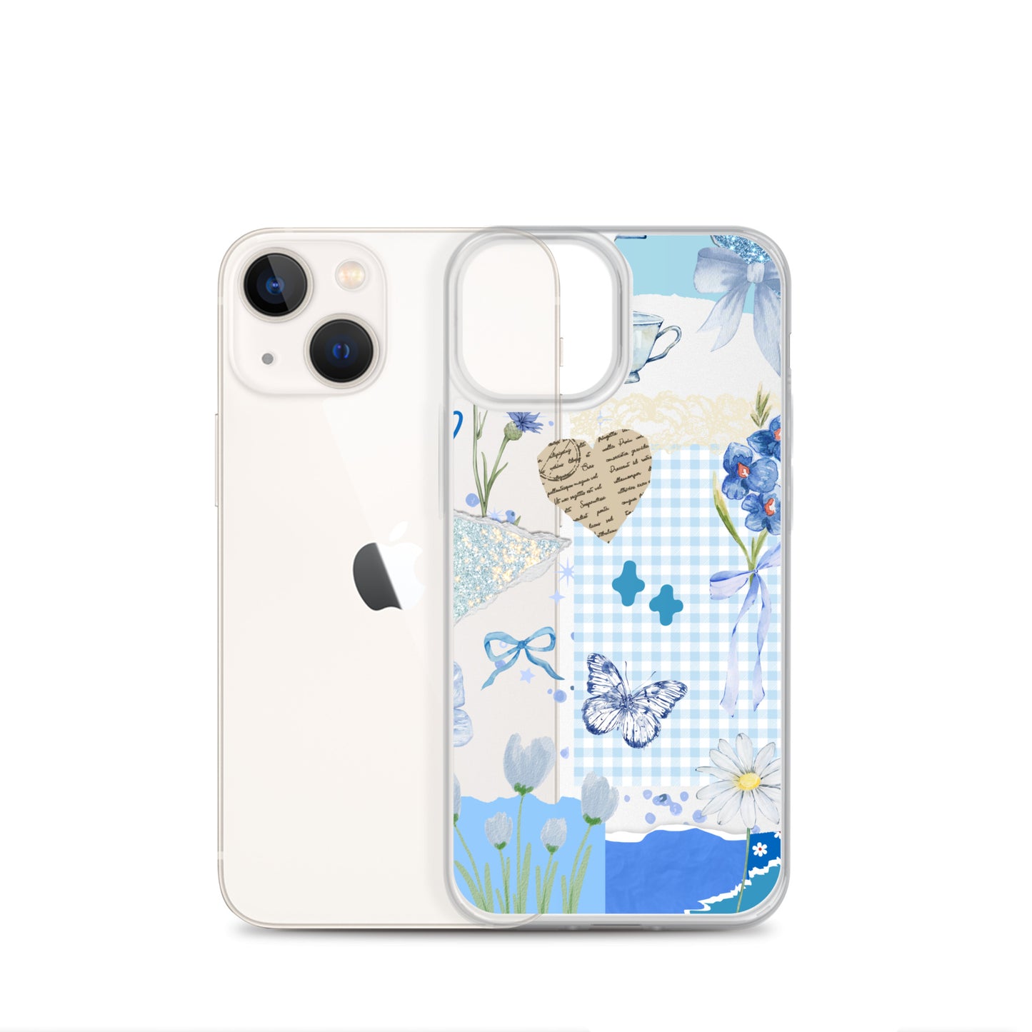 Funda transparente para iPhone con diseño de Blue Cottage-Core Coquette