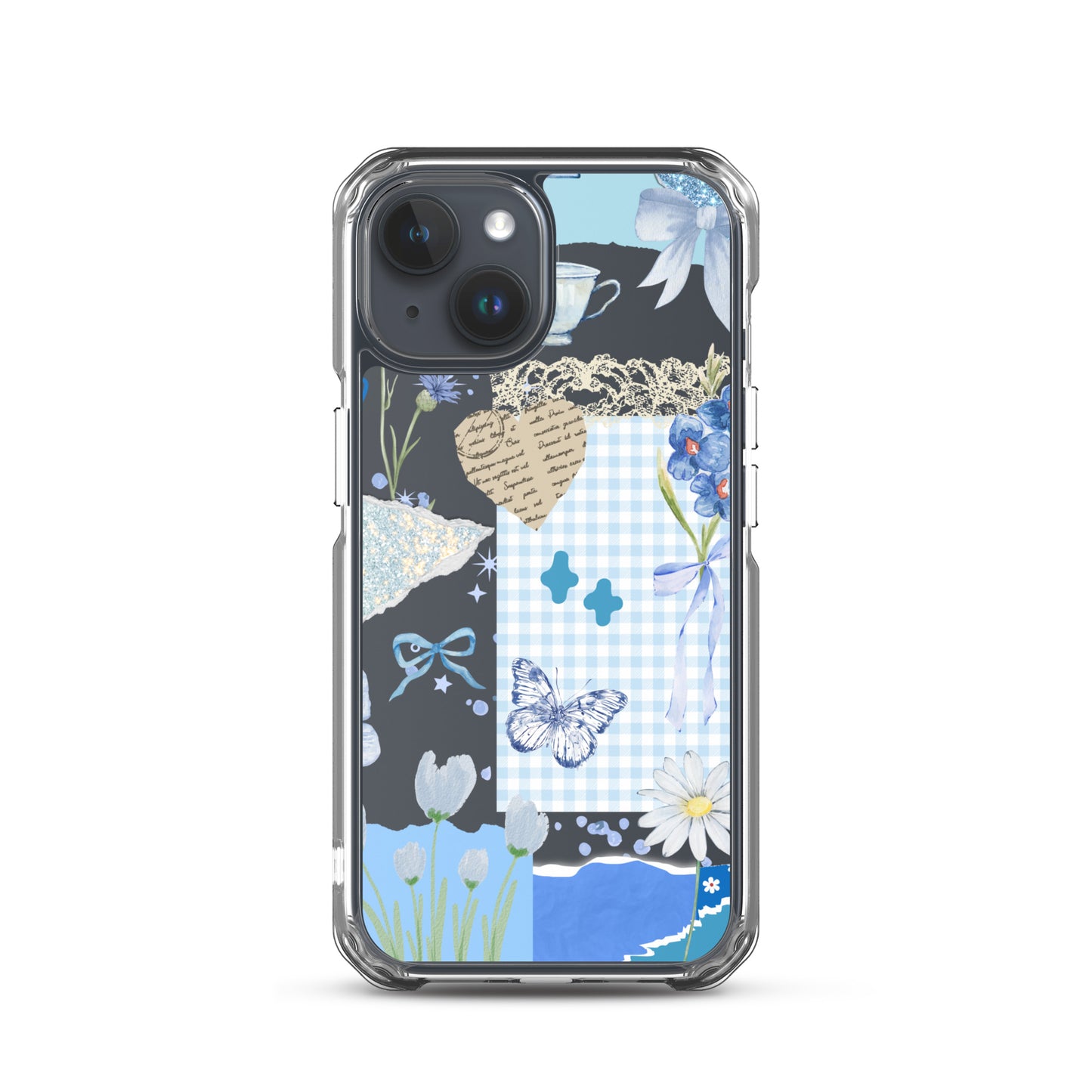 Funda transparente para iPhone con diseño de Blue Cottage-Core Coquette