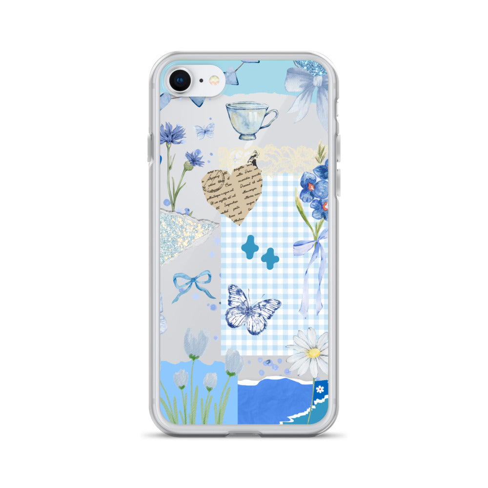 Funda transparente para iPhone con diseño de Blue Cottage-Core Coquette