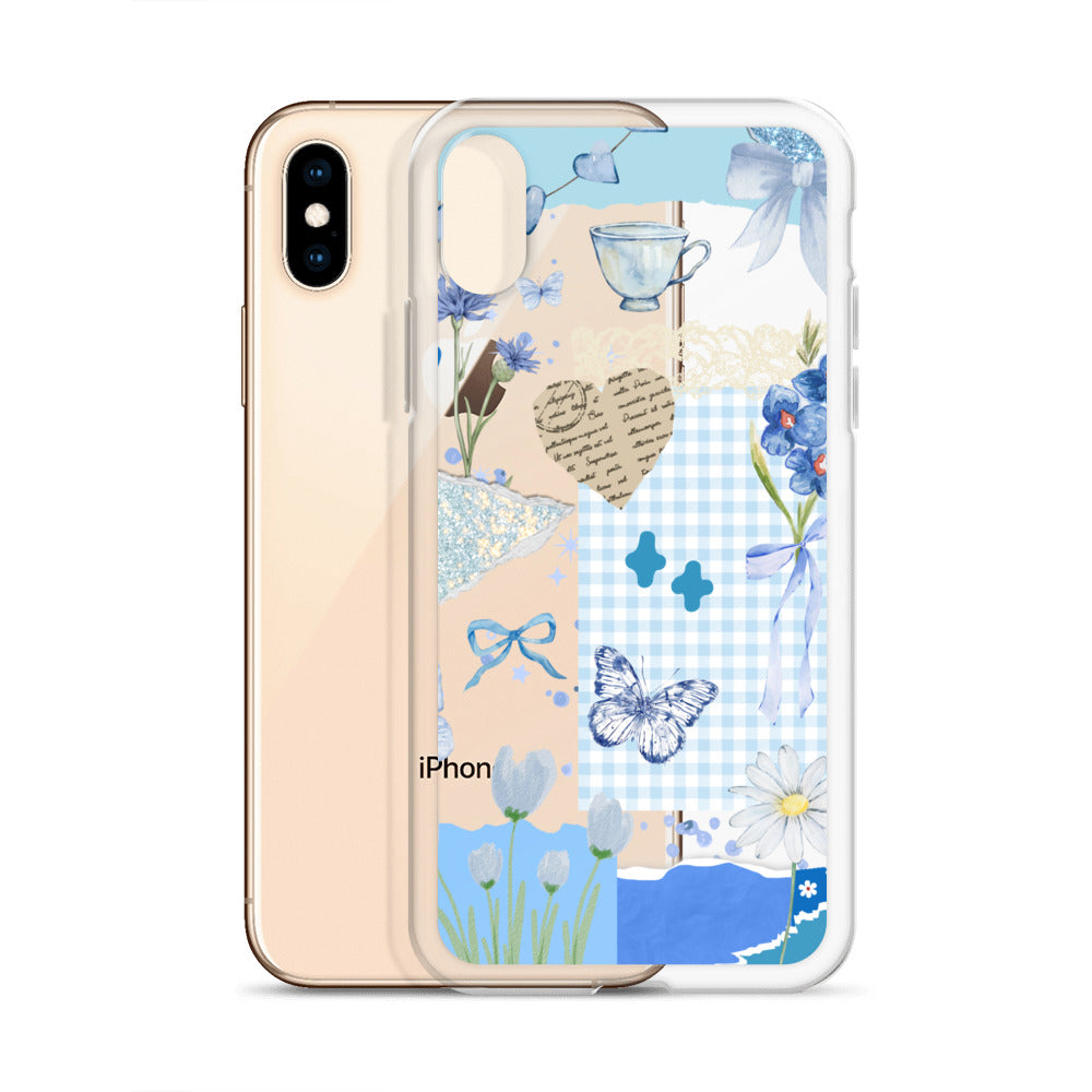 Funda transparente para iPhone con diseño de Blue Cottage-Core Coquette