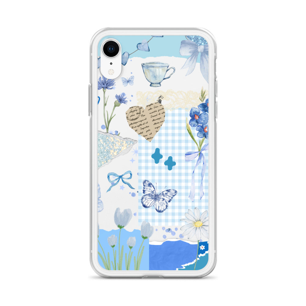 Funda transparente para iPhone con diseño de Blue Cottage-Core Coquette