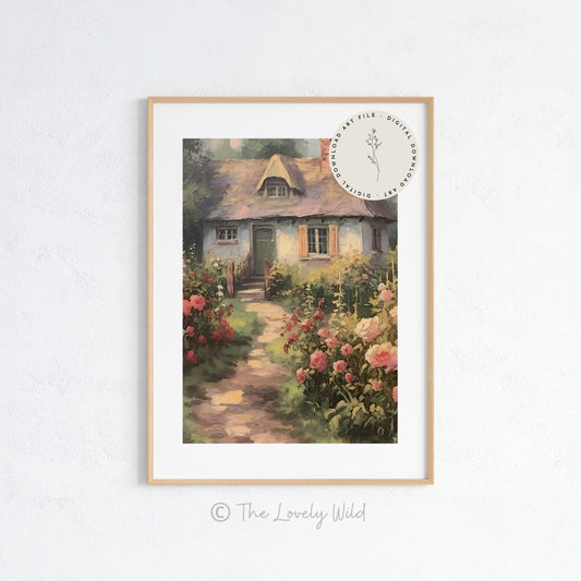 English Rose Cottage - Printable Digital Art