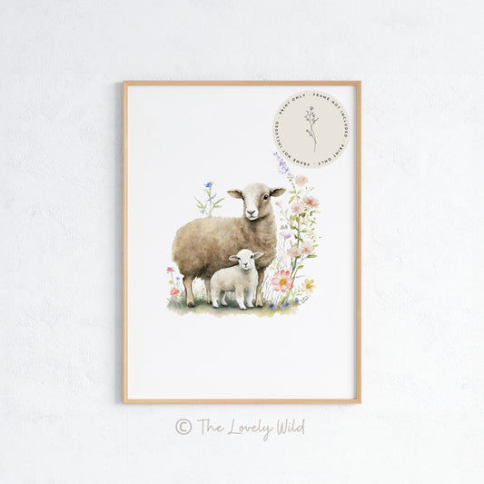 Mother Sheep & Little Lamb - Premium Matte Paper Poster