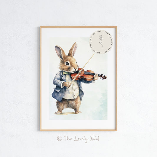 Bunny Rabbit Playing the Violin - Printable Digital Art