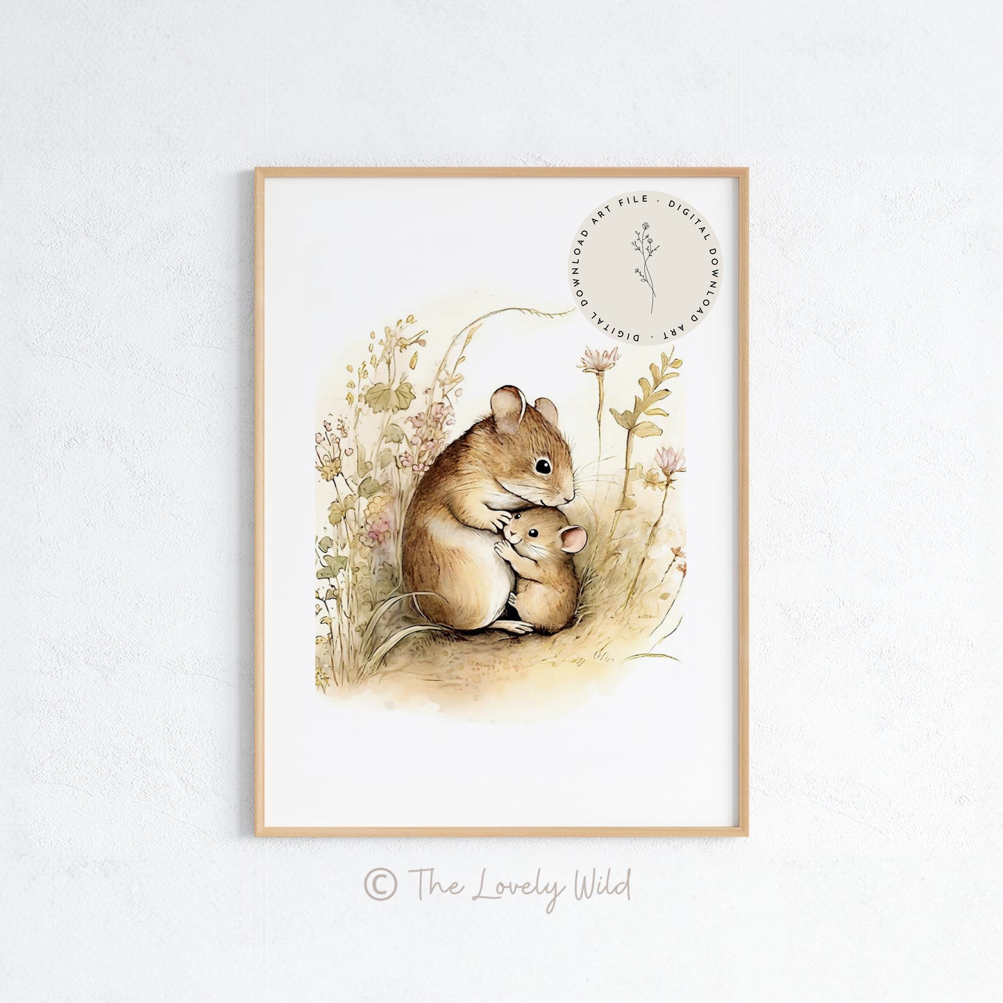 Loving Mother & Baby Field Mice - Printable Digital Art