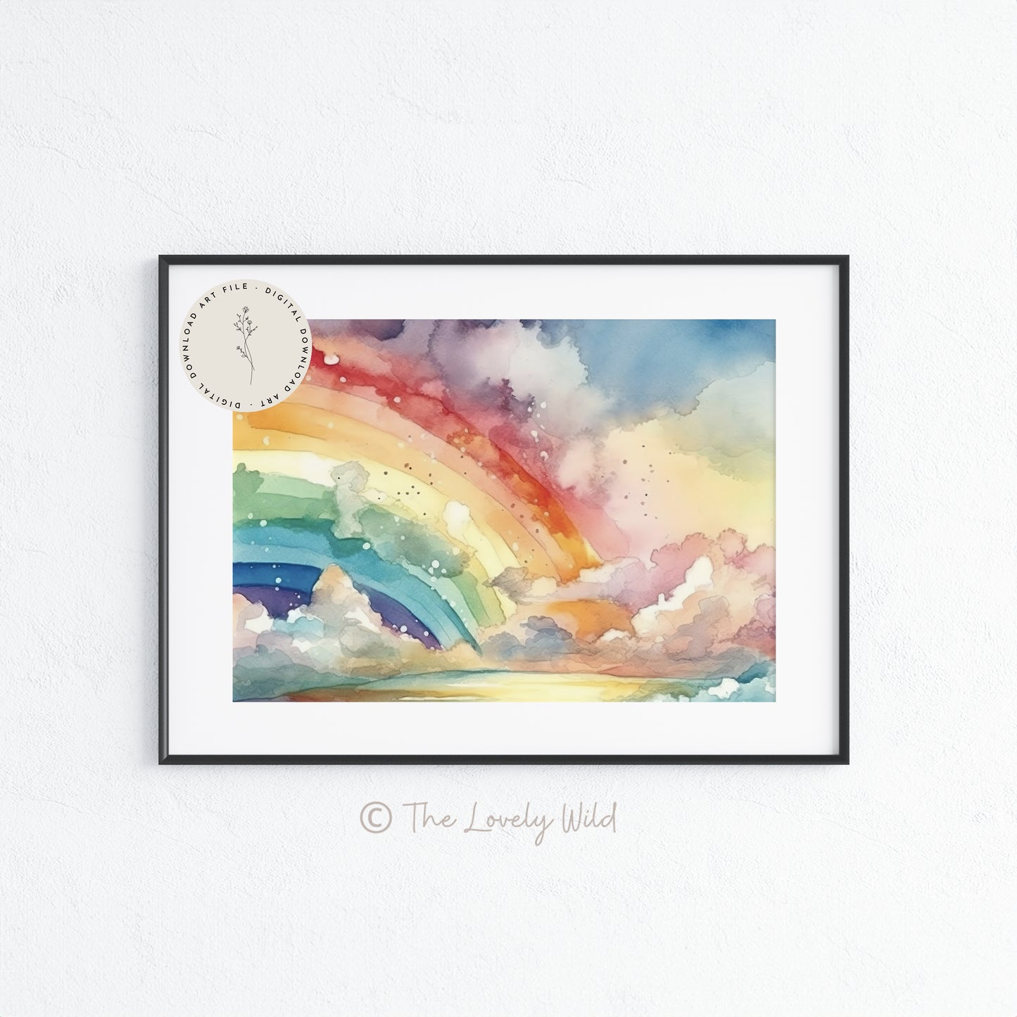 Watercolor Rainbow in the Clouds - Printable Digital Art