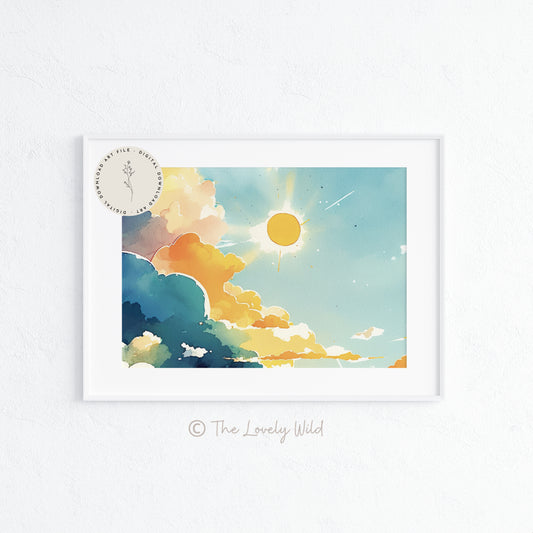 Watercolor Sunny Sky - Printable Digital Art