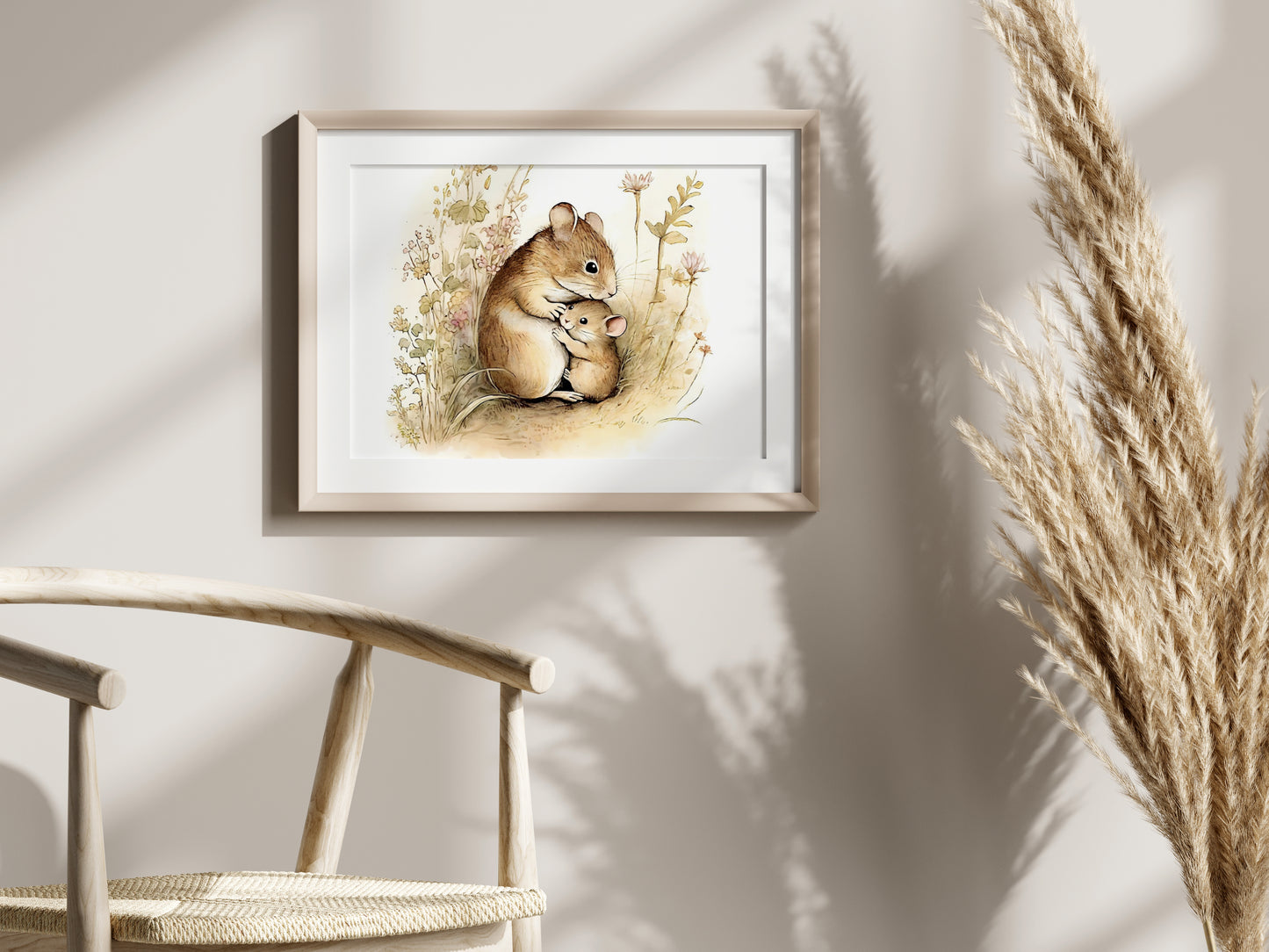 Loving Mother & Baby Field Mice - Printable Digital Art