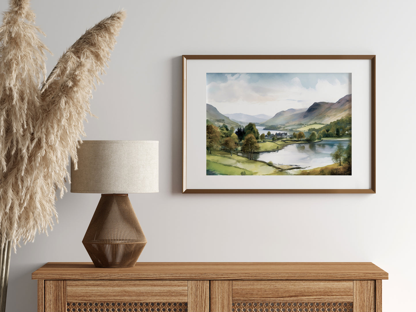 Art mural du Lake District d'Angleterre, campagne britannique imprimable, impression numérique de décoration Cottagecore, illustration aquarelle à télécharger instantanément