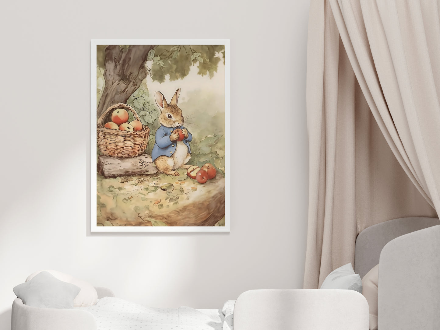 Bunny Rabbit Picking Apples - Printable Digital Art