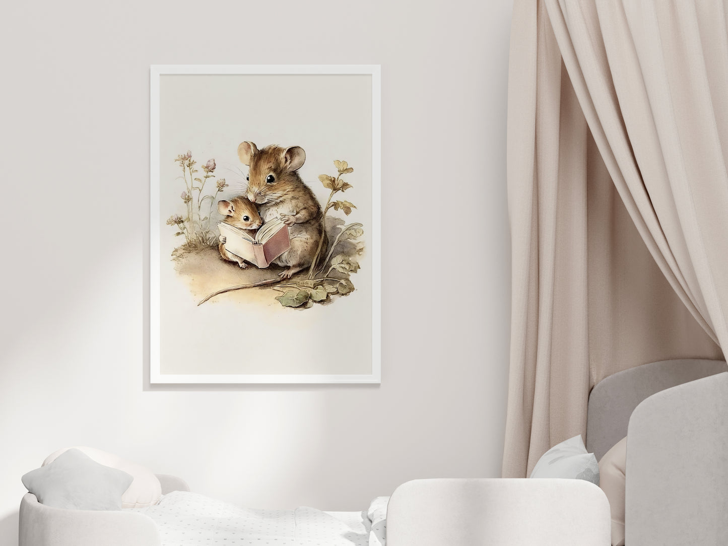 Field Mouse Mother & Baby Reading Wall Art - Printable Digital Art