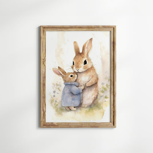 Baby and Mother Bunny Rabbits - Printable Digital Art