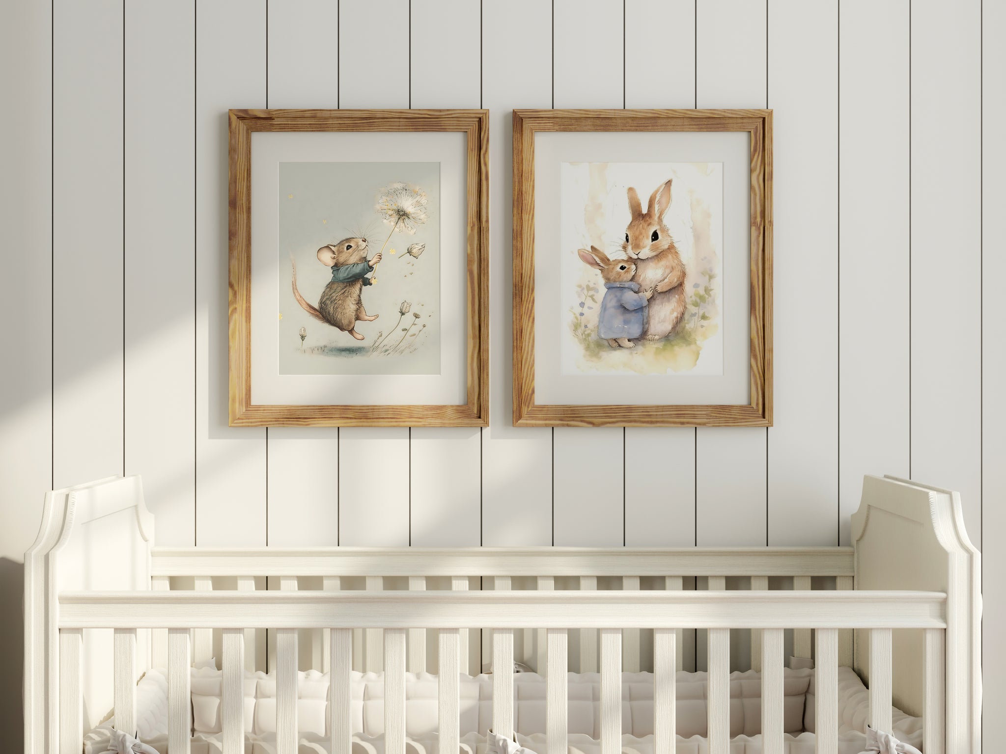 Baby and Mother Bunny Rabbits - Printable Digital Art