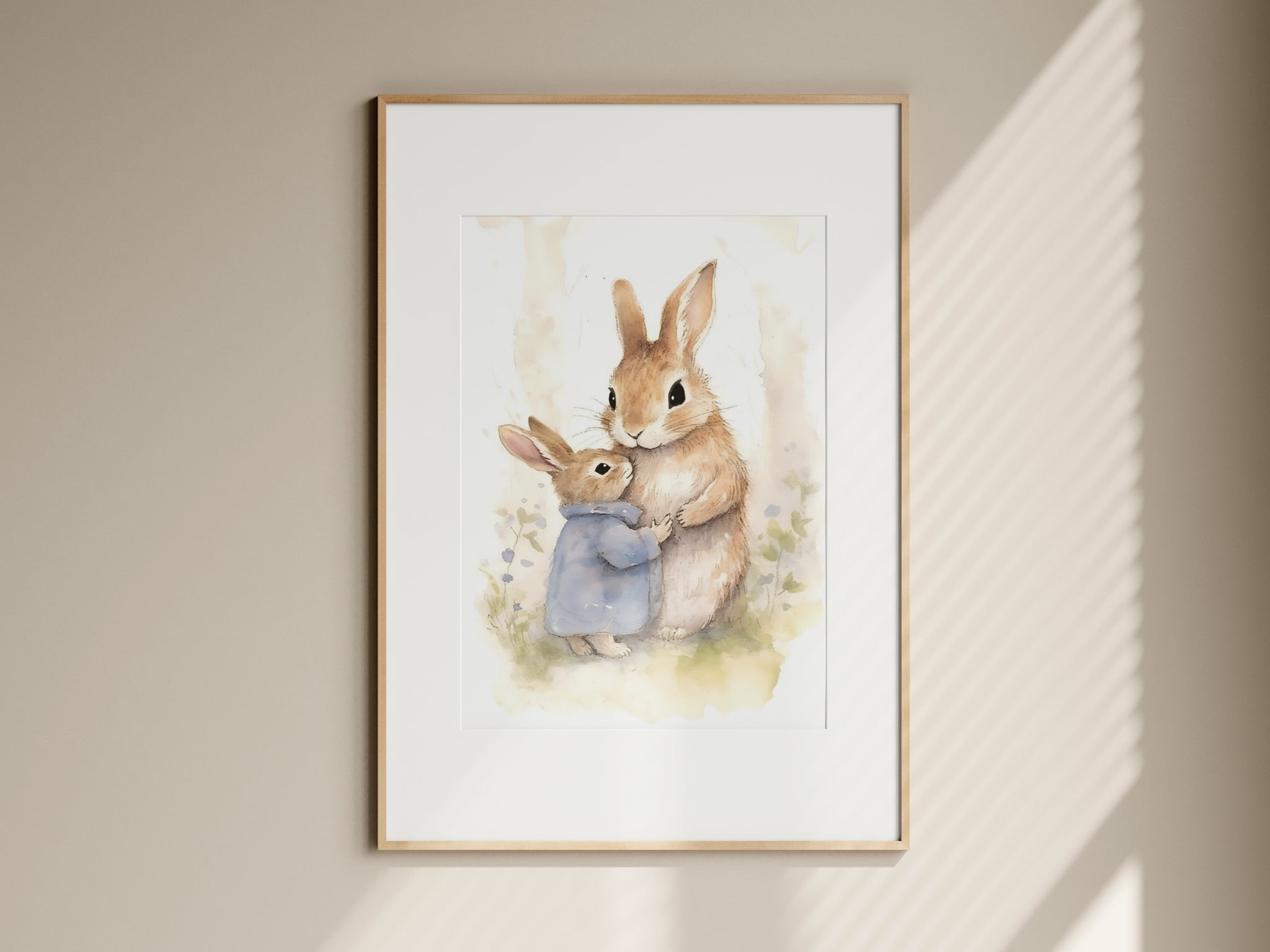 Baby and Mother Bunny Rabbits - Printable Digital Art
