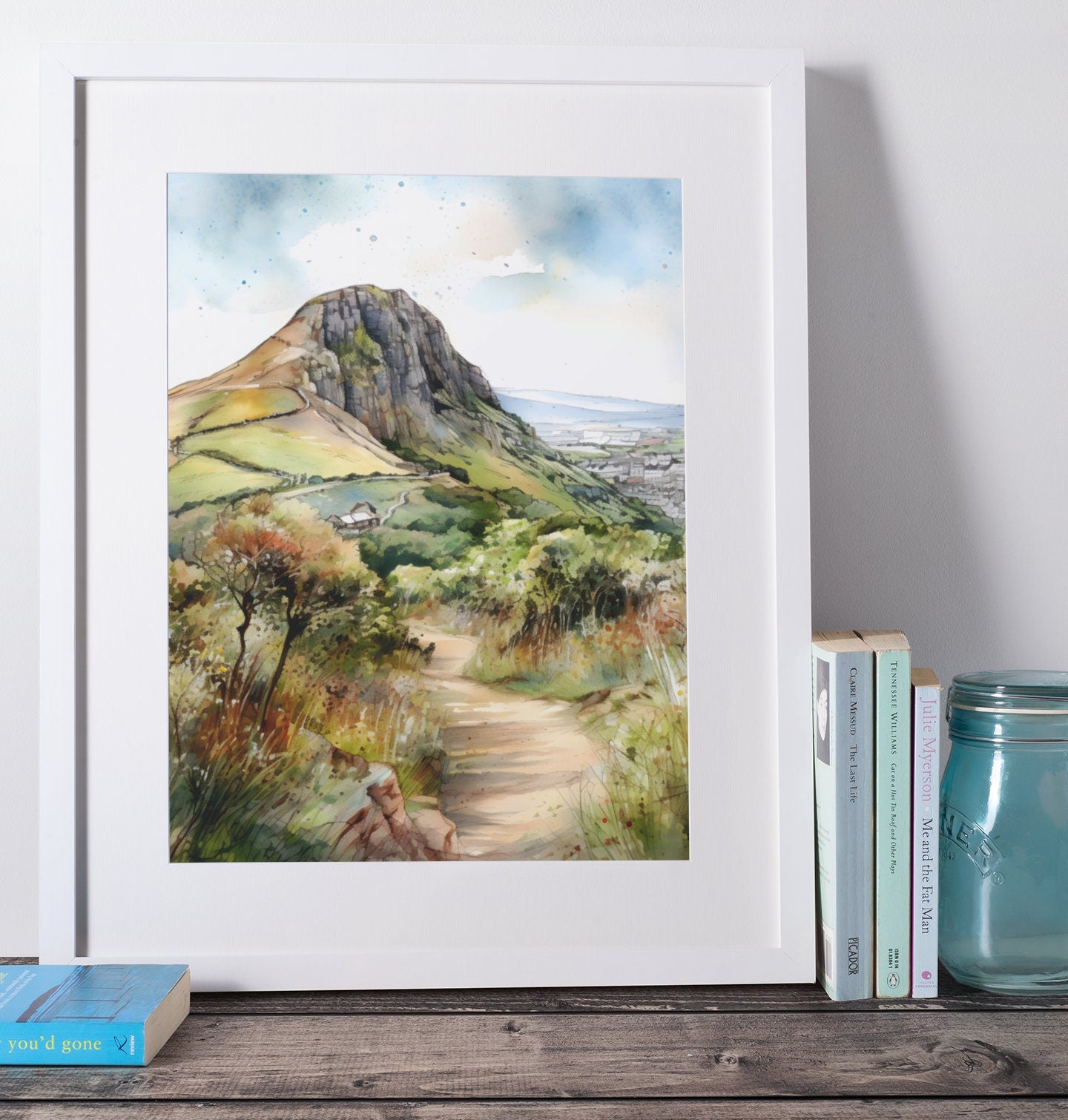 Arthur Seat Mountain Hiking Route Illustration Watercolor Edinburgh Art Print Scottish Countryside Digital Download Wall Art, British Nature