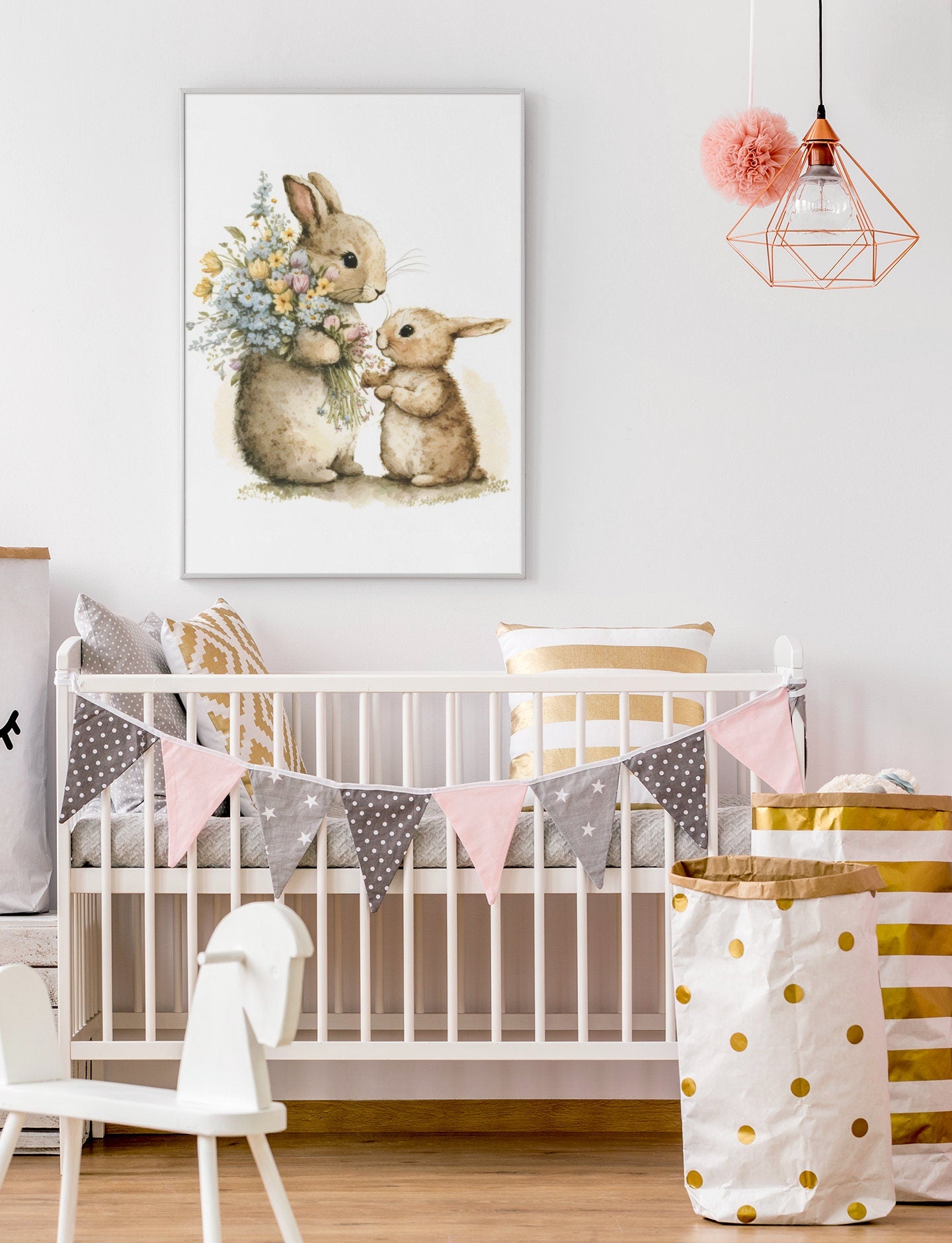 Baby and Mother Bunnies Wall Art, Softness Watercolor Illustration, Cottagecore Decor Printable, Wildlife Countryside Digital Print