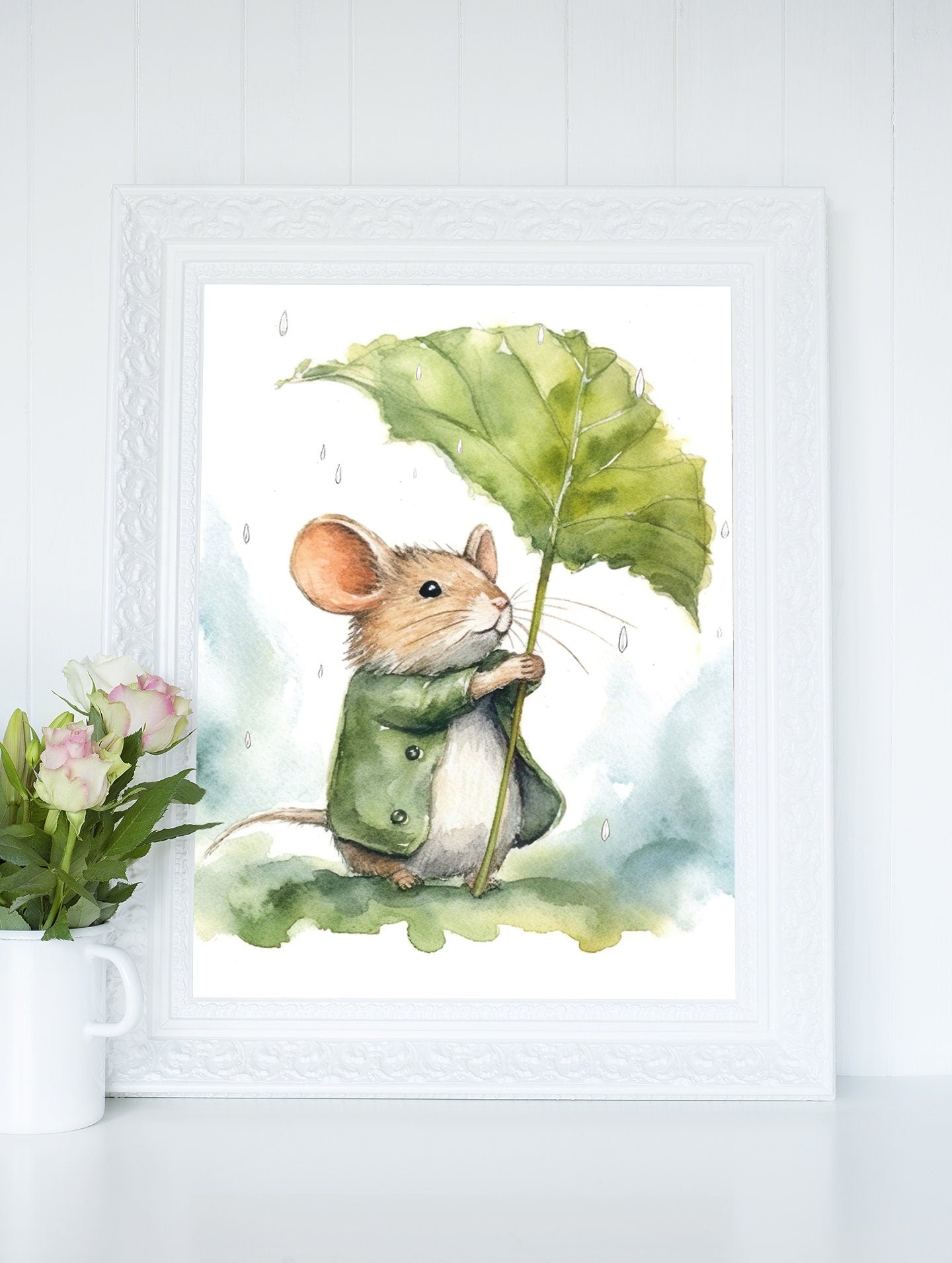 Rainy Day Field Mouse Printable, Softness Art Print, Cottagecore Nursery Decor, Countryside Wildlife Art, British Instant Digital Download