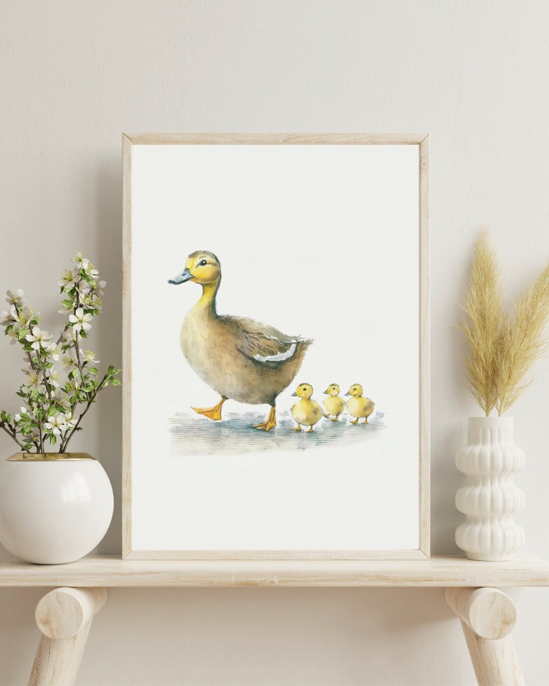 Adorable Mother and Baby Ducks Digital Wall Art Softness Watercolor Art Print Cottagecore Decor Printable, Countryside Wildlife Illustration